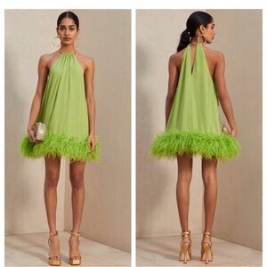 Cult Gaia Lime Green Feather Mini Dress
